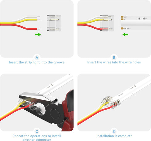 12mm 3-Pin Connection,20pcs Connectors,10ft(305cm) 22AWG Connection,5V 12V 24V PAUTIX Connectors for RGB Smart IC COB
