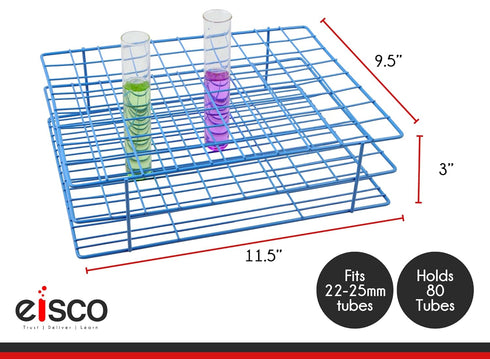 EISCO Blue Epoxy Coated Steel Wire Test Tube Rack, 80 Holes for Tubes 22-25mm, 8x10 Format