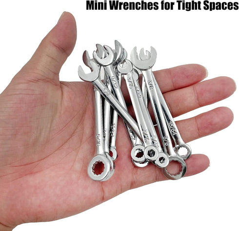 20pcs Mini Wrench Set, Open End Wrench Ignition Wrench Sets with Chain Ring, British/Metric Type