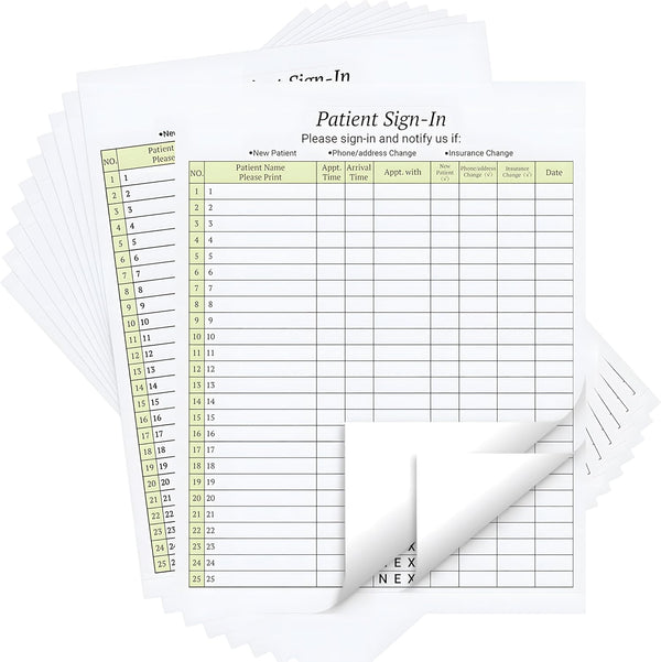 125 Patient Sign in Sheets, HIPAA Compliant, 3 Part Carbonless Forms for Medical Offices, 3125 Labels