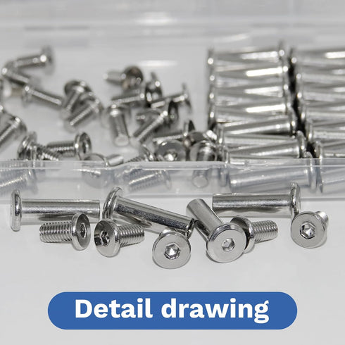 Jiahezhi 30 Sets M5 20mm x Stainless Steel Furniture Joint Connector Bolts & Cap Nuts Assortment Kit, Flat Hex Socket