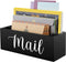DRASTAR Mail Organizer, Mail Holder with 2 Slots, Wood Desk Mail Organizer, Black Envelope Holder for Home Office Decor