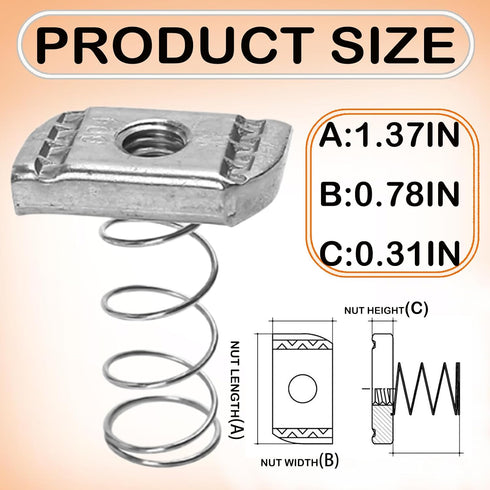 Aifukena 3/8-16 (Pack 10) Strut Channel Nuts - Spring Channel NutZinc Plated