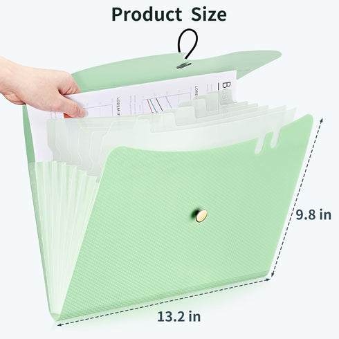 JARLINK 7 Pockets Expanding File Folder - A4 Size Accordion File Folders - Portable Document Organizer - Macaron Green