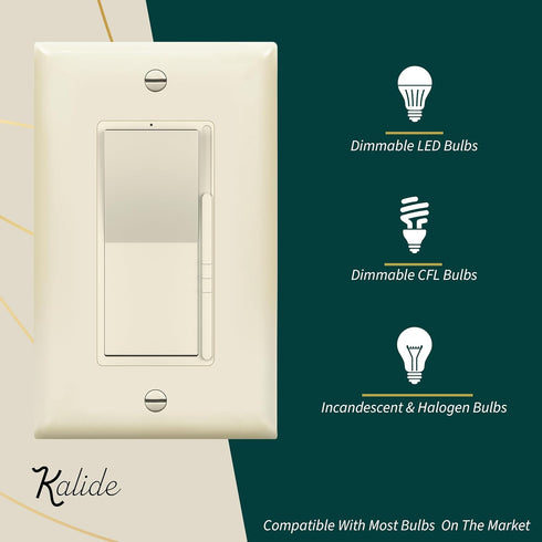 Dimmer Dimmer Dimming, Pole/3-Way, 120VAC, 60Hz, 300W TOPGREENER Kalide Light Switch, LED Switch, Full Range Single