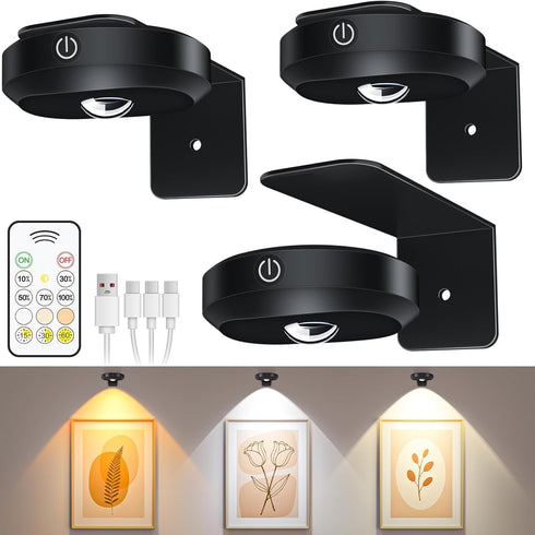 WILLED Picture Lights for Wall, 1200mAh Rechargeable Battery Operated Picture Frame lights,