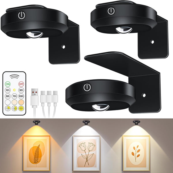 WILLED Picture Lights for Wall, 1200mAh Rechargeable Battery Operated Picture Frame lights,