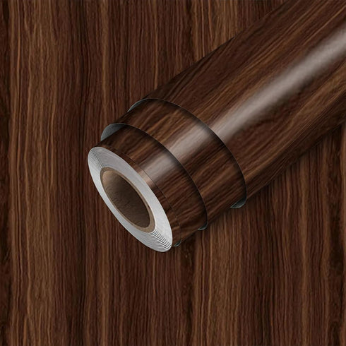 HOMETITUTE Walnut Wood Grain Wallpaper Peel and Stick Dark Brown Pattern 118.1x17.7