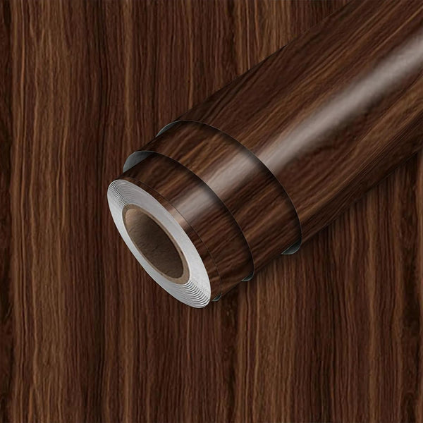 HOMETITUTE Walnut Wood Grain Wallpaper Peel and Stick Dark Brown Pattern 118.1x17.7