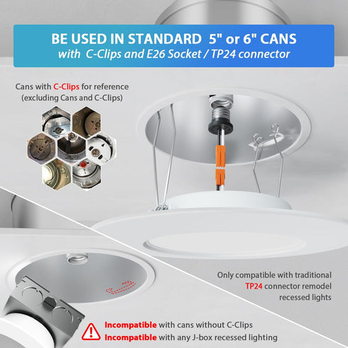 6inch, 5CCT Dimmable E26 2 Pack LVWIT LED Recessed Light Can Lighting with White Cover, Color Selectable Downlight