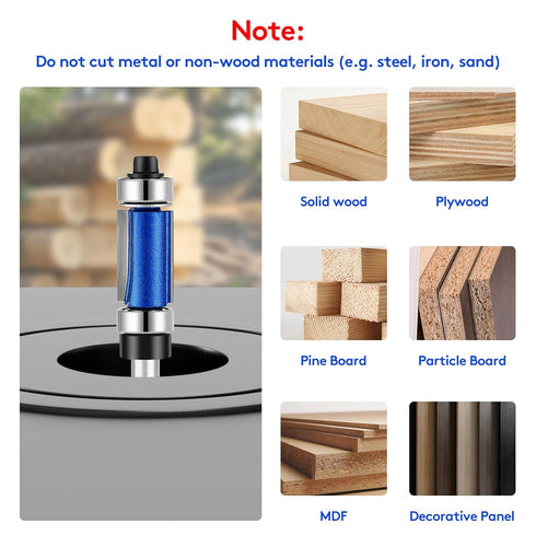 UwinVwin 4Pcs 1/4" Set, 1/2", 3/4", 1", 1-1/4", 1-1/2" Top & Bottom Bearing Flush Trim Router Bit Shank, Carbide Flush