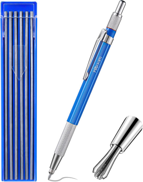 Hiboom Welders Pencil with 12 Pcs Silver Round Refills, Mechanical Metal Marker for Pipe Fitter Welder