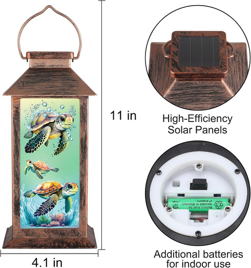 Yamodoor Gifts for Mom, Outdoor Hanging Solar Lantern Waterproof, Outside Turtle Pattern Landscape Lights for Porch