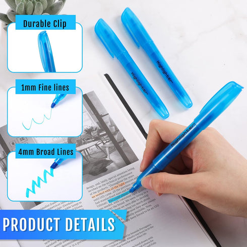 Fuutreo 60 Pack Pastel Highlighters, Bright Color Chisel Tip Dry Quickly Safe Pens for Adults Home School Office (Blue)