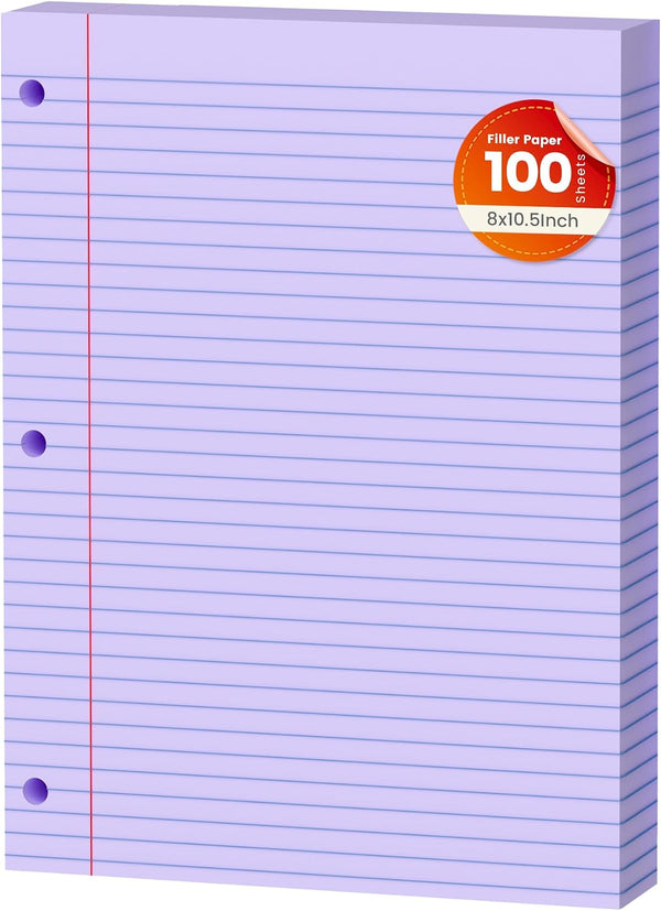 AILZFEI Purple Loose Leaf Paper 100 Sheets Colored Filler Paper 8 * 10.5