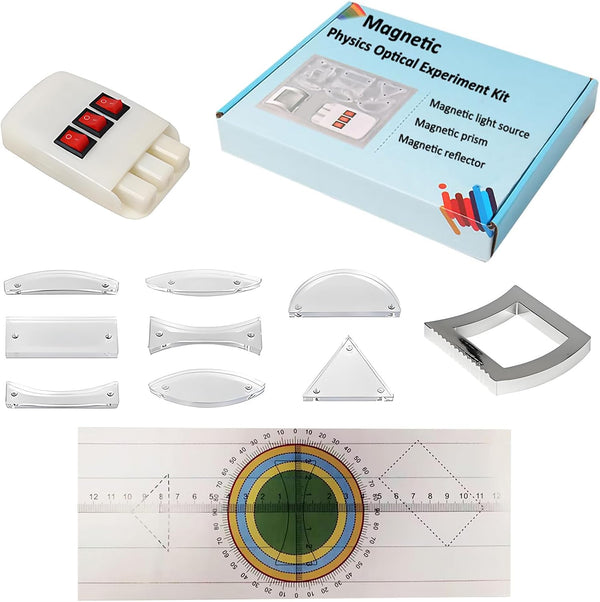 Magnetic Physics Optical Experiment Kit with Adjustable Triple Laser Source, Prisms, Reflectors,