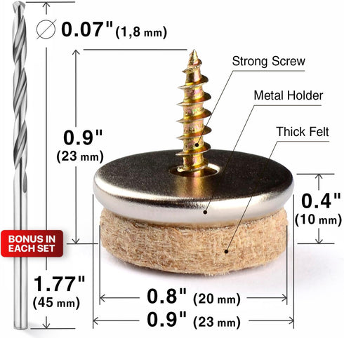 X-Protector Screw-On Felt Pads – 24 Premium Chair Glides for Hardwood Floors 0.8" – Beige Floor Protectors