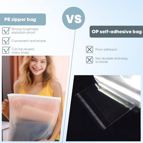 100Pcs Clothes Packaging Bags for Shipping, 6x9 inch Frosted Zipper Plastic Bags for Travel Storage, Clear Apparel Bag