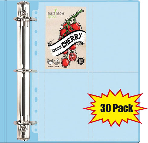 MUQING 30 Pack Seed Packet Binder Sleeves: 120 Pockets Garden Seed Storage Organizer Pages for 3 Ring Binder