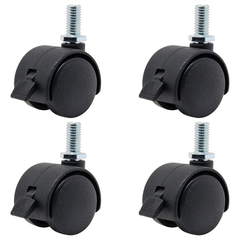 4 PCS 1 Inch Threaded Stem Caster Wheels, Nylon Locking Swivel Casters with Brake for Furniture