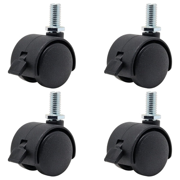 4 PCS 1 Inch Threaded Stem Caster Wheels, Nylon Locking Swivel Casters with Brake for Furniture