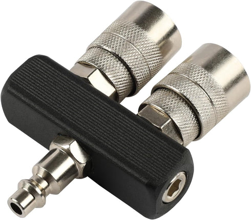 FORNAX 2-Way Straight Air Manifold Splitter with 2 Couplers and 1/4" NPT Male Plug