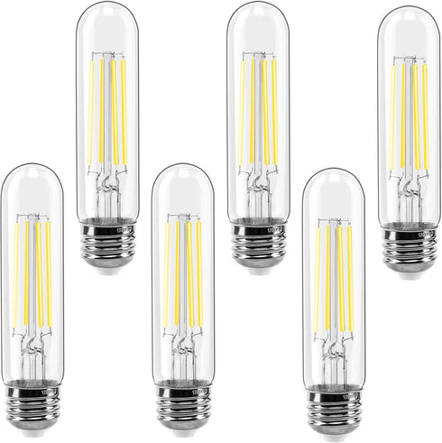E26 LED Bulb 6W Dimmable, 6 Pack, Daylight 5500K Edison Bulb, 700lm Equal 60 Watt, T10 Tubular for Rustic Lighting