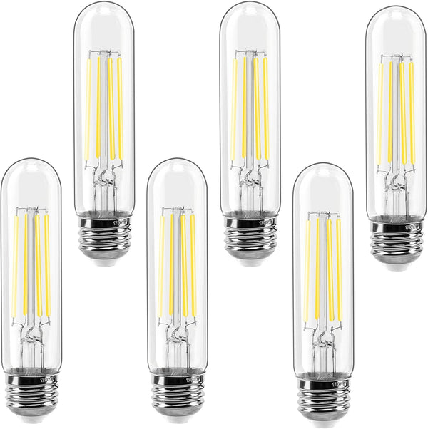 E26 LED Bulb 6W Dimmable, 6 Pack, Daylight 5500K Edison Bulb, 700lm Equal 60 Watt, T10 Tubular for Rustic Lighting