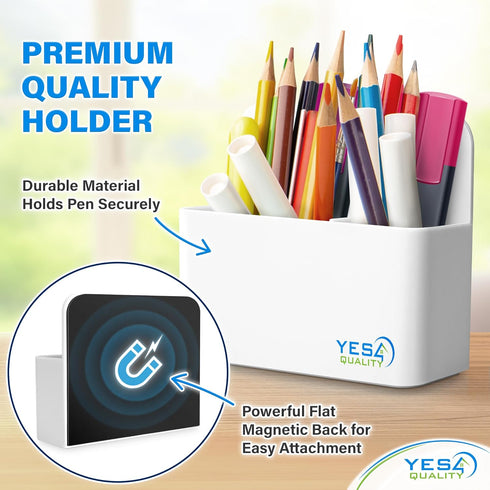 YES4QUALITY Magnetic Pen Holder - Strong Magnetic Back & 2 Compartments for Dry Erase Marker, Whiteboard, Fridge