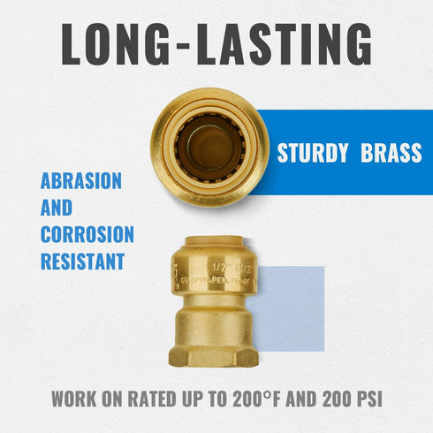 SUNGATOR 6-Pack Push Fit PEX Fittings, 1/2-Inch by 1/2-Inch Female Adapter Plumbing Connector with Disconnect Clip