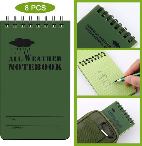 Eaasty 11 Pcs Waterproof Notebook, Tactical 3 x 5 Inch Pocket Notebook, Metal Weatherproof Pen, Fabric Cover