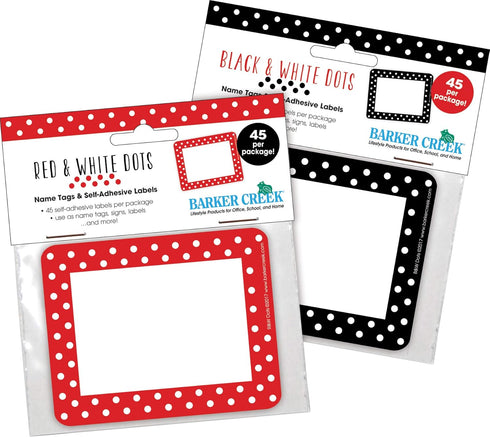 Barker Creek Name Badges & Self-Adhesive Label Set, Multi-Design Dots, 90 Total Badges, 3.5" x 2.75", Home, School,