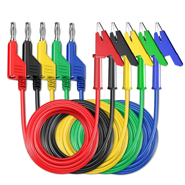 Generic P1037 5PCS 4mm Stackable Banana Plug to Alligator Clip Crocodile Clamp Multimeter