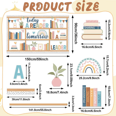 76PCS Set Boho Reading Bulletin Board Read Bookshelf Bulletin Board Decorations Motivational Library Rainbow Paper