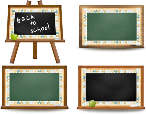 Whaline 32.8ft Boho Rainbow Wood Grain Bulletin Board Borders Die-Cut Rolled Trim for Classroom Home Chalkboard