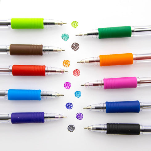 BAZIC Oil Gel Ink Pen G-Flex Assorted 10 Color - 0.7 mm Medium Point, Soft Grip, 10/Pack
