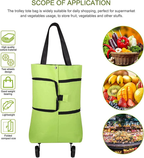 Generic 2 1 In Foldable Shopping Bag, Lightweight Collapsible Shopping Cart, Grocery Cart On Wheels, Foldable