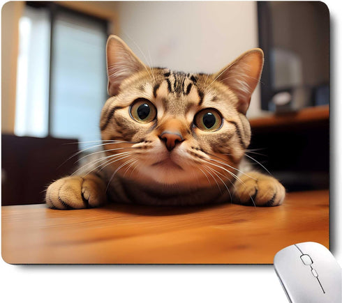 Cute Cat Square Mouse Pads, Non-Slip Rubber Base, Small Office Computer Mousepad for Desk Laptop