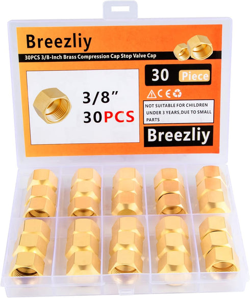 30PCS 3/8-Inch Brass Compression Cap Stop Valve Cap,Brass Compression Fitting by Breezliy
