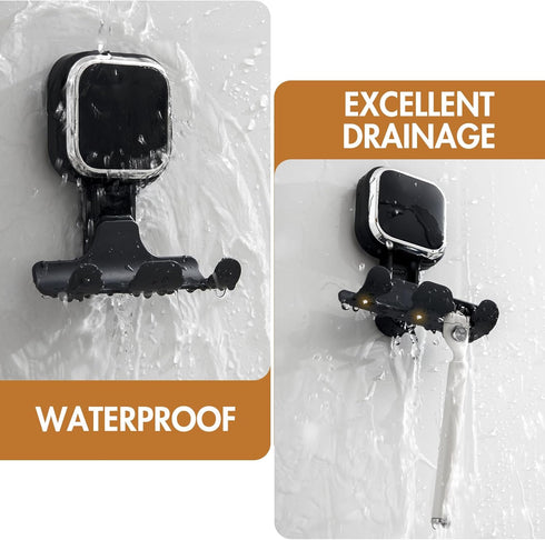 LEVERLOC Suction Razor Holder for Shower 2 Pack, Vacuum Suction Razor Hooks for Bathroom, Towel, Razor Hanger for Shower Wall, Removable, Waterproof, Square-Shaped, Black by LEVERLOC