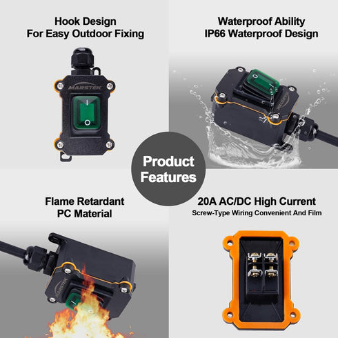 Heavy Duty Waterproof Extension Cord with On/Off Switch, 3-ft 16AWG Cable Piggyback Plug, Green