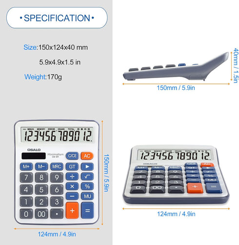 Desktop Calculator, Large LCD Display, 12 Digit Handheld Portable Pocket Basic Calculator for Office, Home, School Use
