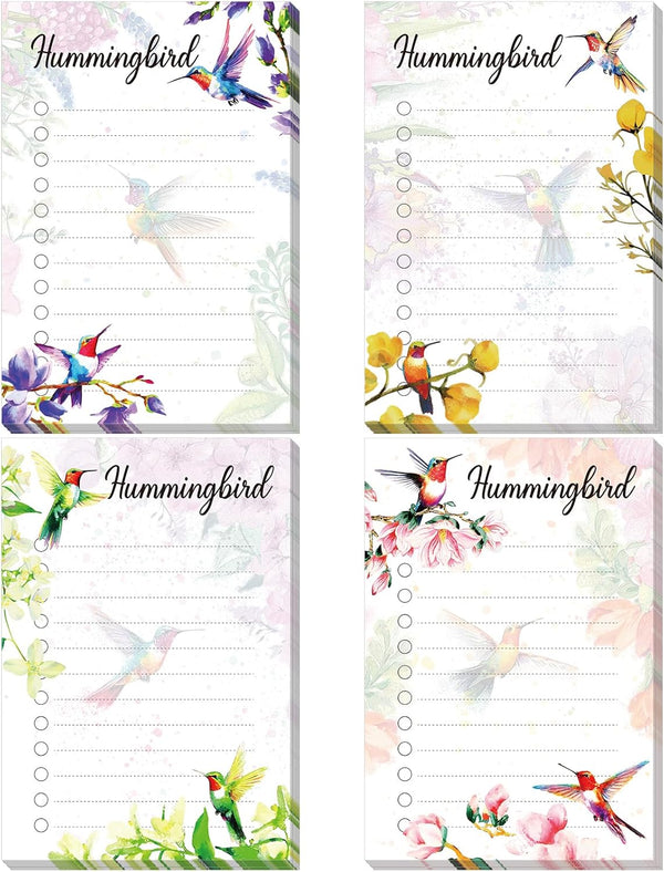 Funny Animal Sticky to Do Notepad, 4 Pads, Chicken Hens Dogs Cats Pigs Lover Gifts, 4 x 6'' (Hummingbird)