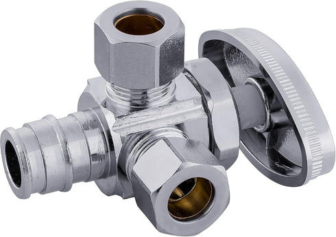 EFIELD Multi-Turn Dual Outlet Angle Stop Valve, 1/2" Expansion PEX-A Pipe Inlet x (3/8 inch x 3/8 inch) Compression