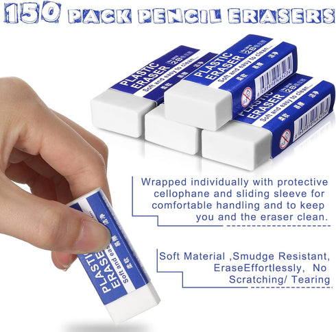 Yahenda 150 Pieces White Erasers Bulk, Large Rubber Erasers for Students and Art Class