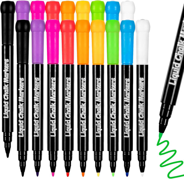 JR.WHITE Liquid Chalk Markers, 18 Pack Wet Erase Markers for Acrylic Fridge Calendar, Fine Tip for Various Surfaces