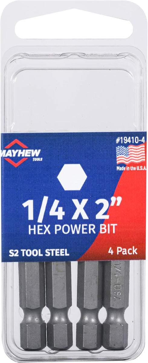Mayhew Tools 19410-4 SAE Hex Power Bit, 1/4 x 2", 4-Pack