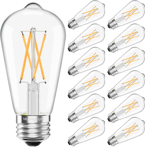 MorningLight 12 Pack Dimmable Vintage LED Edison Bulbs 60Watt, E26 LED Edison