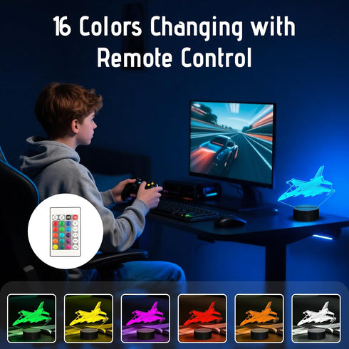 3D 7 Anywin Warplane Night Lights,Kids Airplane Night Light Bedside Lamp Fighter Toy Light Colors Changing with Remote