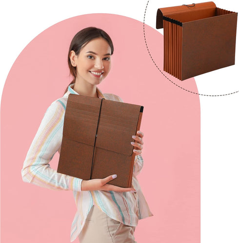PerKoop Expanding File Folder with Flap - Heavy Duty Document Organizer, 10 Slots, Letter Size, Brown (5 Pieces)